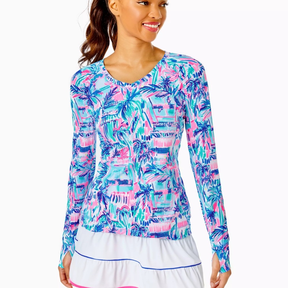 New Lilly Pulitzer Tarah Luxletic Sunguard Top Ravello/Perfect Match Size Small